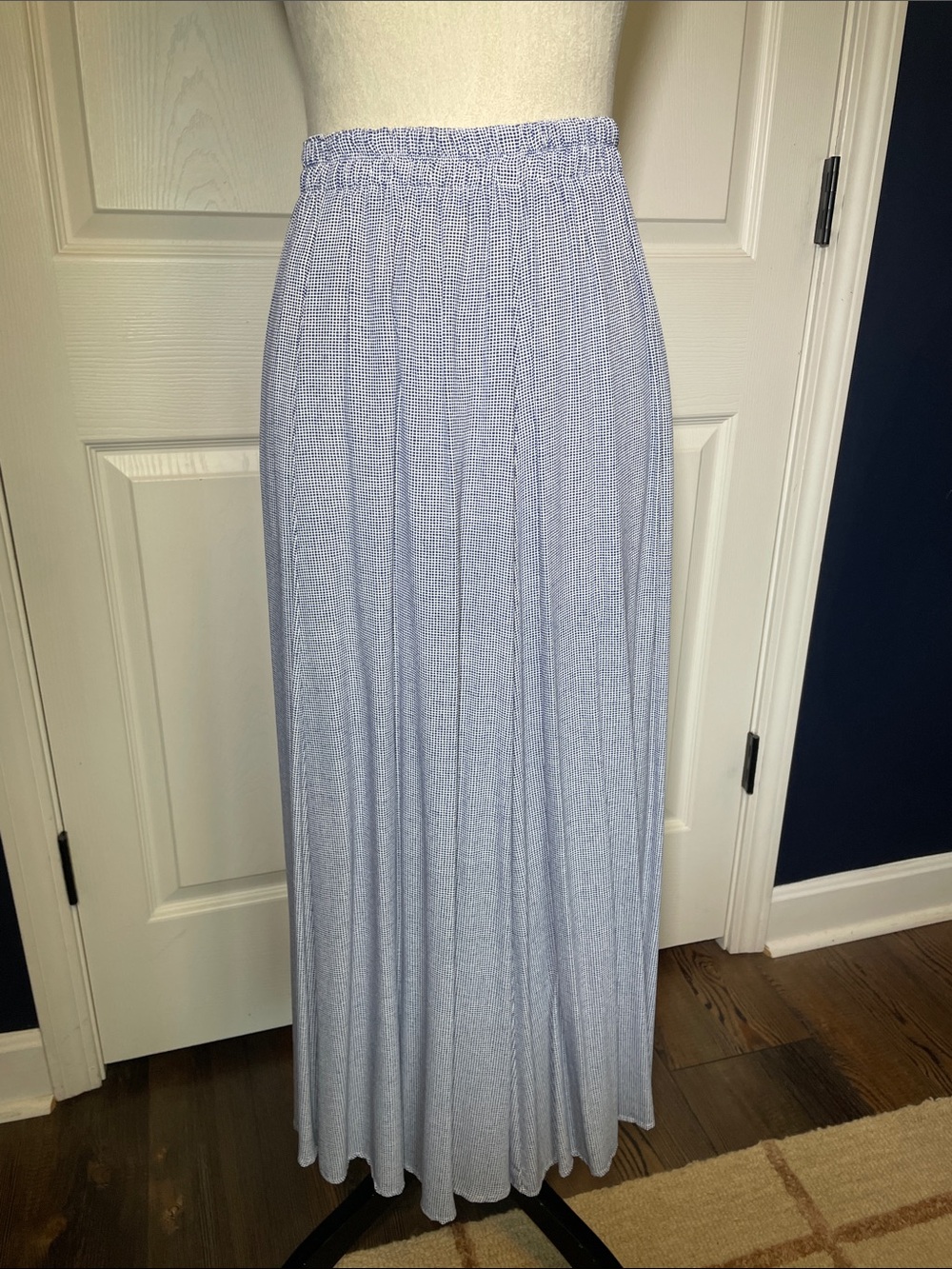 Vintage Carole Little Micro-Gingham Pleated Maxi Skirt Elastic Waist Sz 14W P
